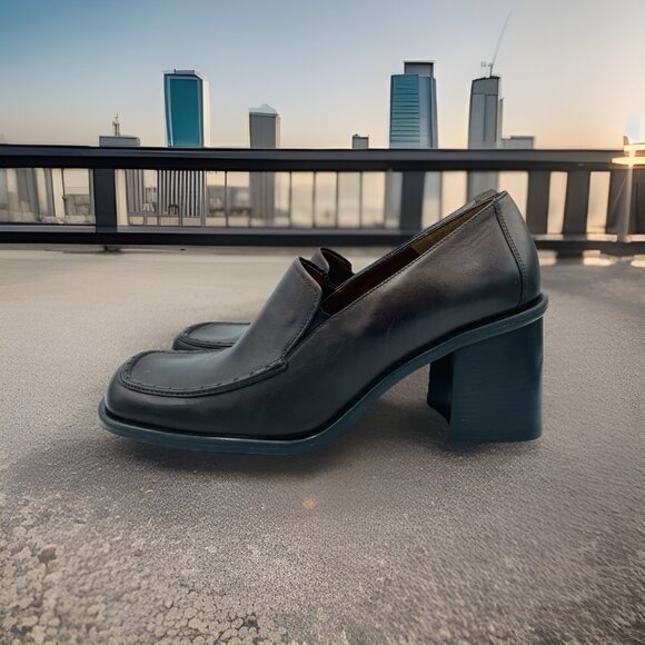 Nine West Shoes Womens Size 10 M Brown Leather Kinetic Chunky Heels Y2K Square - Picture 2 of 11